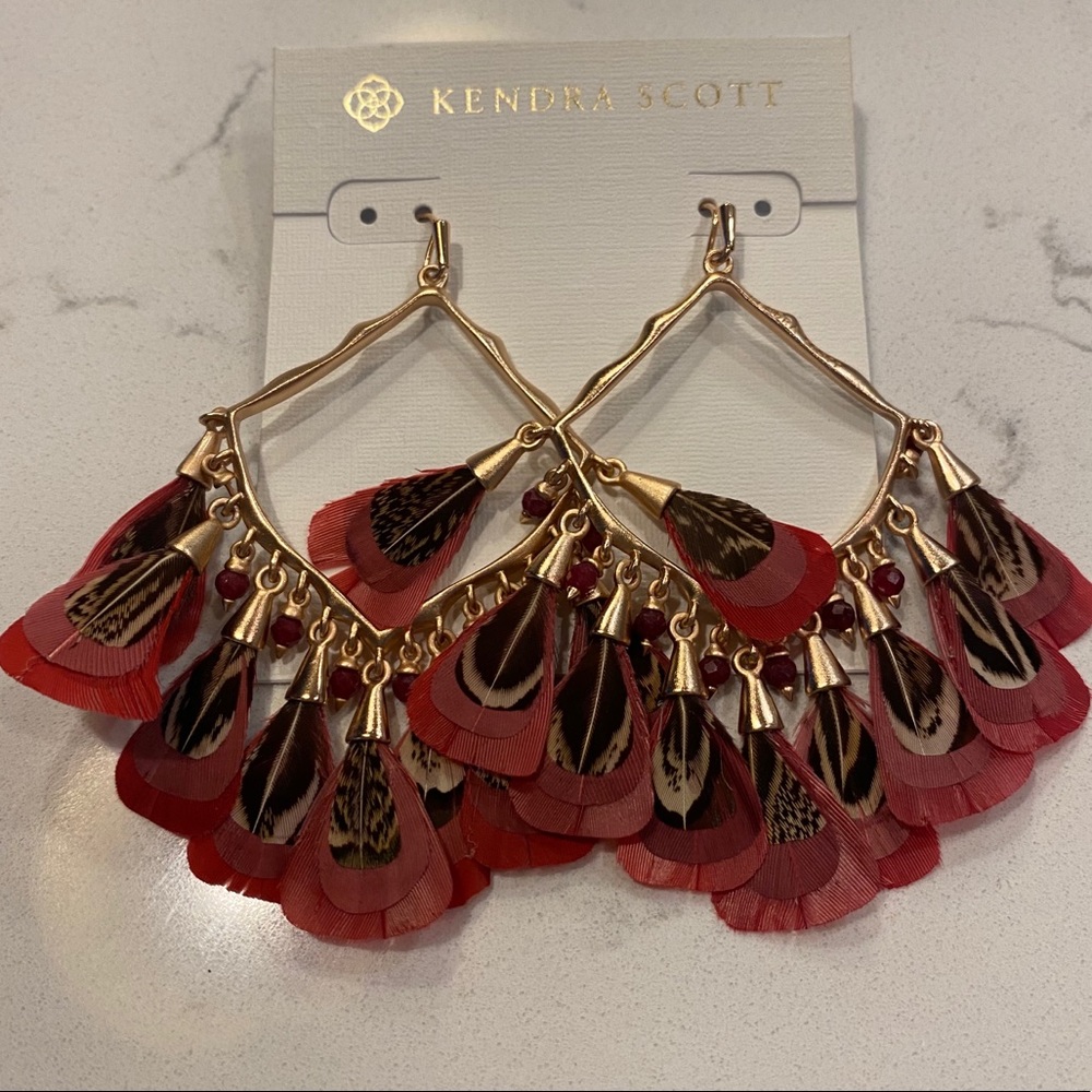 Kendra Scott Maroon Feather Raven Earrings